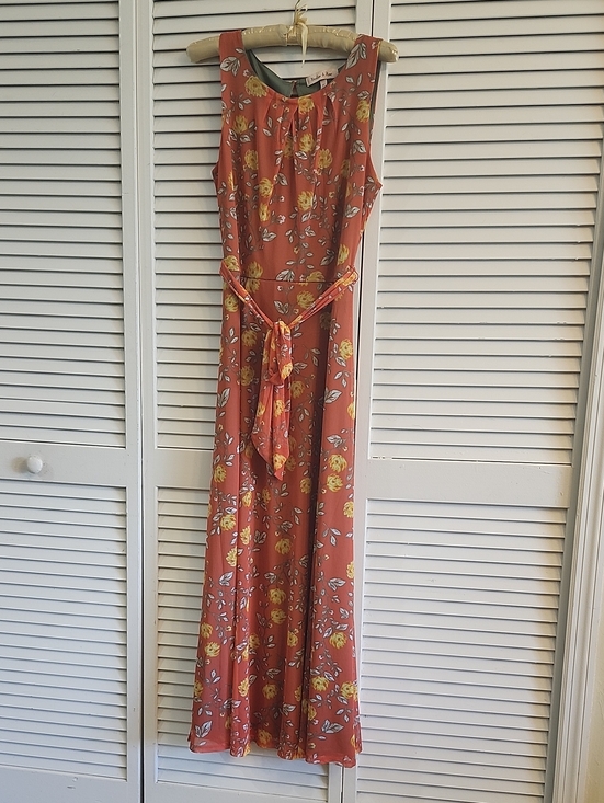 Harlow and Rose Dresses & Skirts - Sleeveless Rust Floral Maxi Dress with Tie Waist